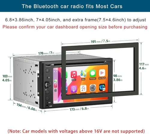 Miniatura 3 de Estéreo de coche doble DIN con reproductor de CD/DVD Apple Carplay y Android Auto, radio de coche de 6.2 pulgadas con Bluetooth y cámara