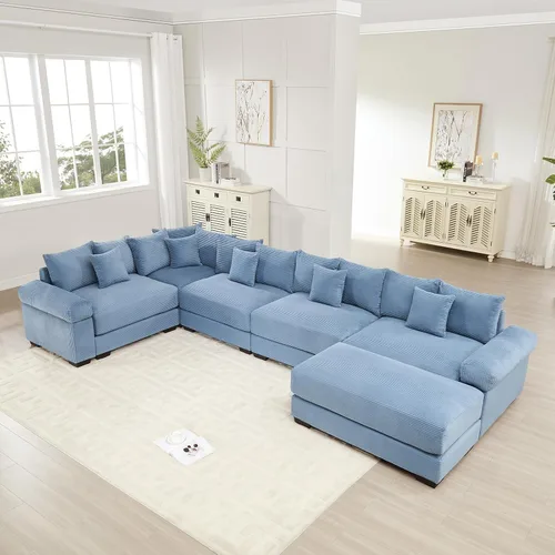 Miniatura 47 de Sofá modular de gran tamaño de 117.3 pulgadas, sofás modulares grandes de pana para sala de estar, sofás de 3 plazas, moderno juego de sofá de Blanco