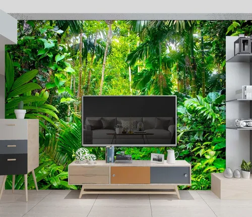 Miniatura 3 de Papel pintado botánico de selva tropical Hojas verdes de planta murales Estética para decorar habitación Sala de estar Fondo de TV Gran mural de B033