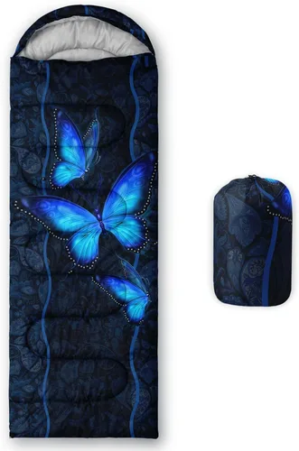 Miniatura 20 de HOSIMA Saco de dormir de mariposa para adultos y niños para campamento, saco de dormir ultraligero gótico negro para clima frío y verano.