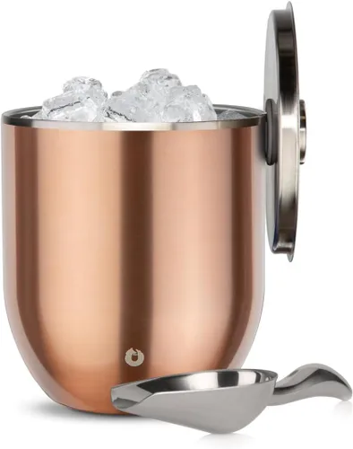 Miniatura 13 de SNOWFOX Cubo de hielo de acero inoxidable con aislamiento al vacío de alta calidad con tapa/pinzas, parte inferior sin goma, accesorios de bar