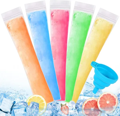 Miniatura 6 de 150 bolsas desechables para moldes de paletas de hielo, vienen con un embudo, tubos de congelador sin BPA, bocadillos saludables, yogur, jugo