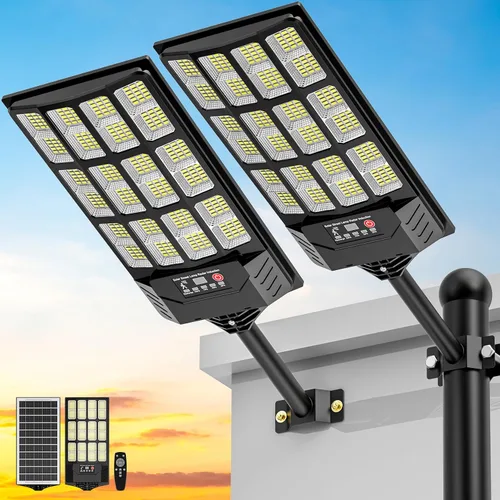 Miniatura 10 de Luces de calle solares para exteriores impermeables, luz de inundación solar de 60000 lm de amplio ángulo, luz de estacionamiento LED con sensor