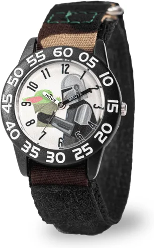 Star Wars The Manalorian Kids Time Teacher Reloj analógico de cuarzo con correa de nailon, color negro y negro, Negro, negro, Moderno