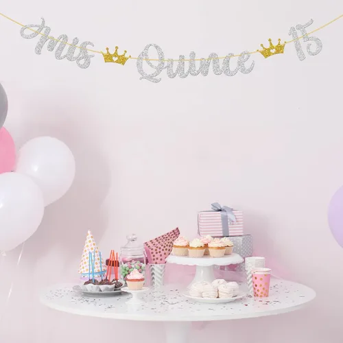 Miniatura 7 de WeBenison Cartel de membrillo Mis 15 / Cartel de cumpleaños de 15 años/cartel de Mis Quince años/suministros de decoración de fiesta de cumpleaños