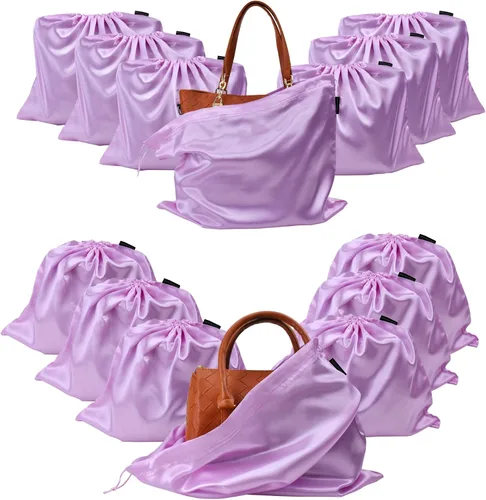 GONGKANGYUAN 12 bolsas antipolvo para bolsos y bolsos, organizador de almacenamiento de bolsos de satén con cierre de cordón protector de bolso