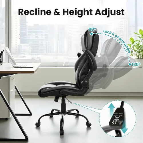 Miniatura 6 de Silla de oficina ergonómica con soporte lumbar de resorte de bolsillo, silla de cuero ejecutiva, respaldo alto, reposacabezas ajustable, brazos