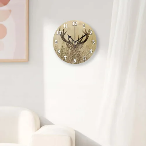 Miniatura 4 de Relojes de pared a pilas de 12 pulgadas, ciervos en la naturaleza, decoración silenciosa del hogar para baño, sala de estar, dormitorio