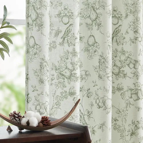 Miniatura 39 de Jinchan Cortinas de Mezcla de Lino con Estampado Floral para Sala de Estar, 84 Pulgadas de Largo, Cortinas con Bolsillo para Varilla y Tab Trasera