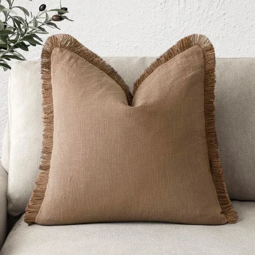 Miniatura 10 de Foindtower Fundas de almohada decorativas de lino con flecos, acogedora funda de cojín bohemia estilo farmhouse con borlas, funda de almohada