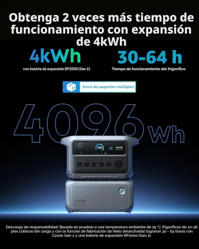 Miniatura 4 de Anker SOLIX C2000 Gen 2 Estación de energía portátil con panel solar bifacial de 200 W, generador solar de 2,400 W (pico 4,000 W), carga completa
