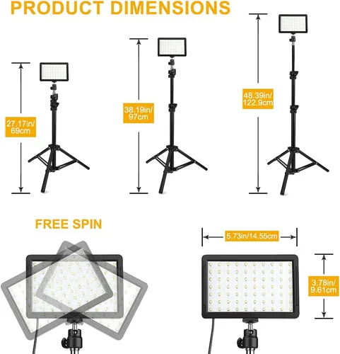 Miniatura 2 de 3 paquetes de 70 LED Luz de video con soporte de trípode ajustable/Filtros de color, Kit de iluminación de estudio USB Obeamiu 5600K