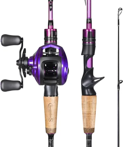 Sougayilang Combo de caña de pescar y carrete, combo Baitcaster, caña de pescar de carbono de 5.9 pies/6.9 pies, carrete de carrete de aluminio