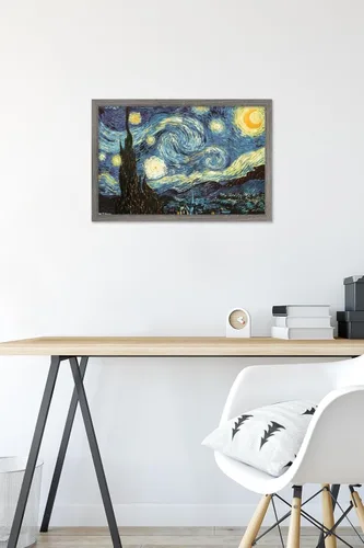 Miniatura 6 de Trends International Póster de pared The Starry Night de Vincent van Gogh, 14.725 x 22.375 pulgadas, versión enmarcada de madera de granero