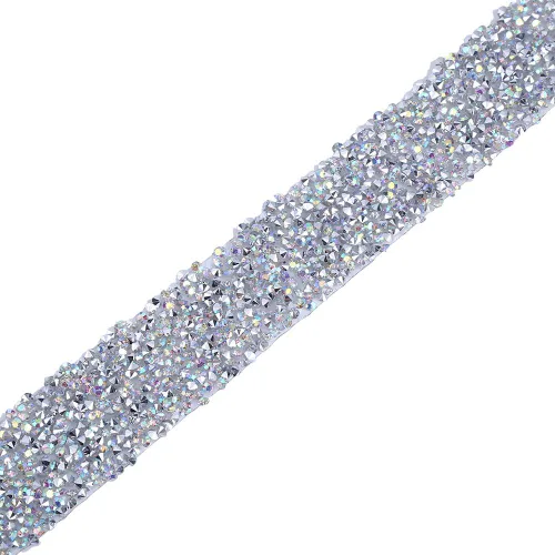 Miniatura 2 de 1 yarda 1.2 in ancho brillante pegamento trasero cristal Rhinestone cinturón de bandas decorativas (color AB)