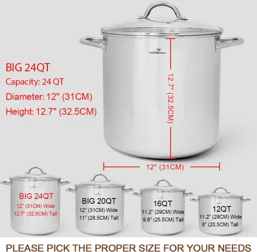 Miniatura 4 de HOMICHEF OLLA STOCK POT GRANDE DE 24 CUARTOS DE GALÓN CON TAPA - Batería de Cocina Stockpot de Acero Inoxidable Sin Níquel de 24 Cuartos de Galón