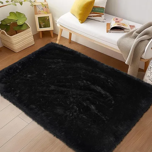 Miniatura 7 de Awaytail Alfombra Esponjosa Lavable 2x3 Pies, Pura Negra Alfombra para Silla de Escritorio Antideslizante, Alfombra Supersuave para Niños
