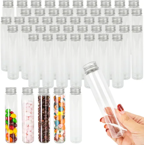 50 tubos de ensayo de plástico con tapón de rosca, tubos de ensayo transparentes de 3.7 fl oz con tapa, tubo de ensayo transparente de fondo plano