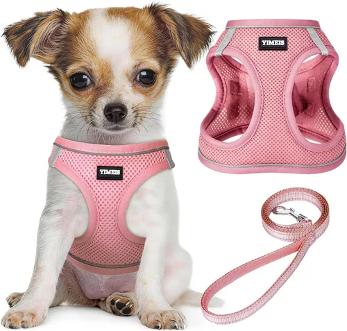 Miniatura 7 de YIMEIS Juego de arnés y correa para perro, arnés de malla suave sin tirones, chaleco reflectante ajustable para cachorros para perros pequeños