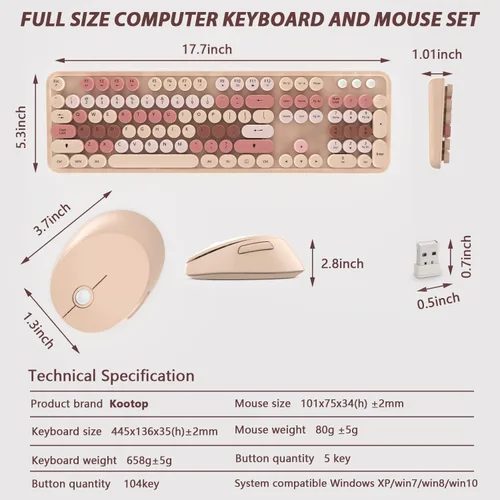 Miniatura 7 de Combo de teclado y mouse inalámbricos colorido - Teclado inalámbrico de 104 teclas con almohadilla numérica para PC Windows, portátil, laptop