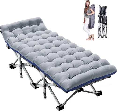 ABORON Catre de Camping para Adultos de 28" Extra Ancho, Resistente 1200D Oxford Catre para Dormir, Cama de Campamento Plegable Portátil con Gris