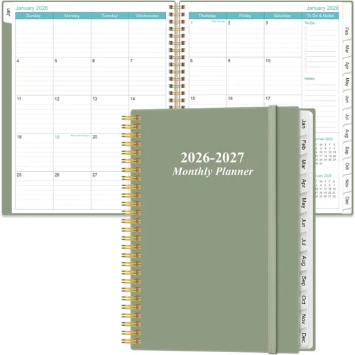 Miniatura 10 de Agenda mensual 2026-2027, enero 2026 a junio 2027, dos páginas por mes, calendario mensual de 18 con pestañas, bolsillo interior, 6.4 x 8.5 Negro