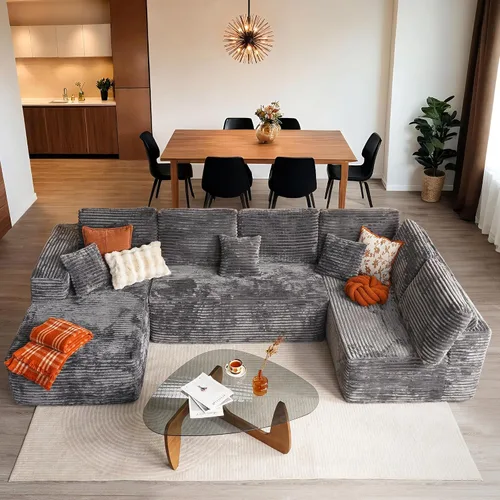 Miniatura 32 de ovios Sofá seccional en forma de nube para sala de estar, sofá modular de terciopelo mullido, sin necesidad de montaje, juego de sofás grandes