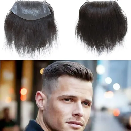 Miniatura 26 de Voloria Tupé de cabello humano 100 % de piel sintética para hombre, peluca frontal para retroceso, sistemas de reemplazo de línea capilar natural