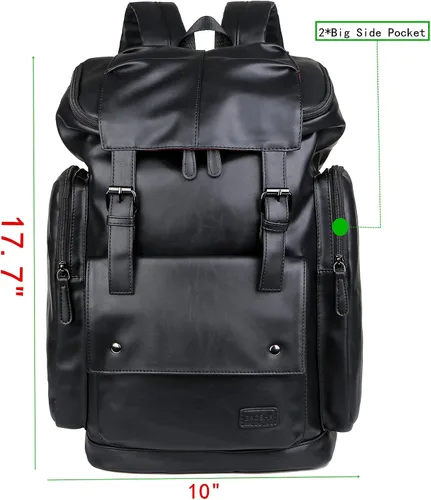 Miniatura 4 de BAOSHA BP-16 PU Cuero Casual Mochila 15.6 pulgadas Mochila Portátil Mochila de Viaje Senderismo Comping Mochila Daypack Negro, Negro -, Mochilas