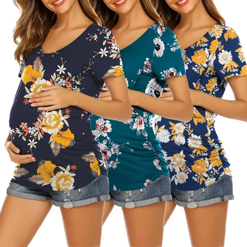 Miniatura 44 de Ekouaer Camisetas de lactancia para mujer, paquete de 3 camisetas de maternidad de doble capa, ropa de embarazo, camiseta posparto