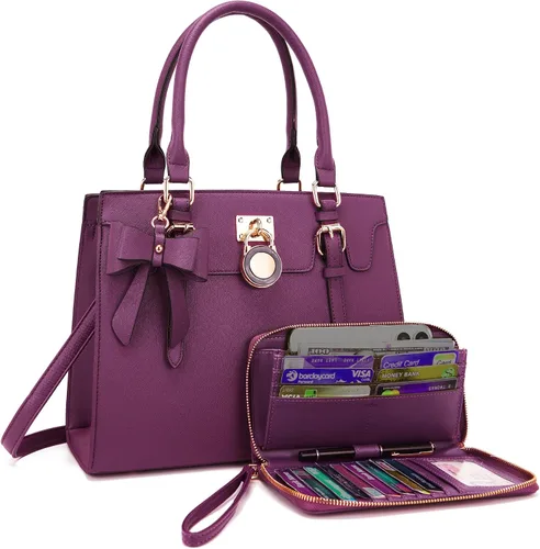 Miniatura 15 de Qiyuer - Bolsos y carteras para mujer, juego de damas con asa superior, bolso de hombro, bolso de trabajo con cartera de embrague a juego, 2 piezas