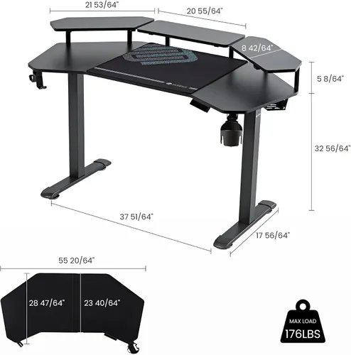 Miniatura 3 de EUREKA ERGONOMIC Aero - Escritorio eléctrico de pie en forma de W de 55 pulgadas, escritorio para juegos de computadora de altura ajustable