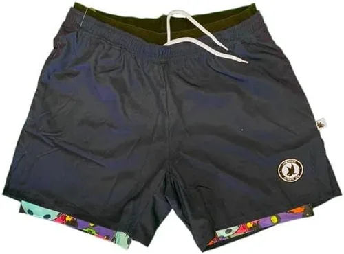 Flow Society Pantalones cortos de compresión para hombre, color azul marino y multicolor, 2-1, 7 pulgadas