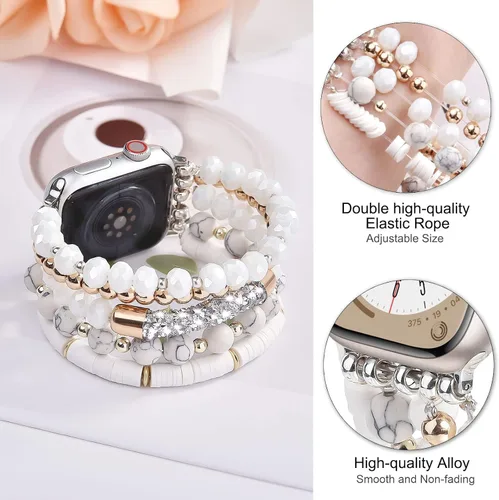 Miniatura 3 de VISOOM Pulsera de cuentas boho compatible con Apple Watch Band de 40 mm/38 mm/41 mm/42 mm Series 11 10 9 8 7 SE Series 6/5/4; correa de reloj