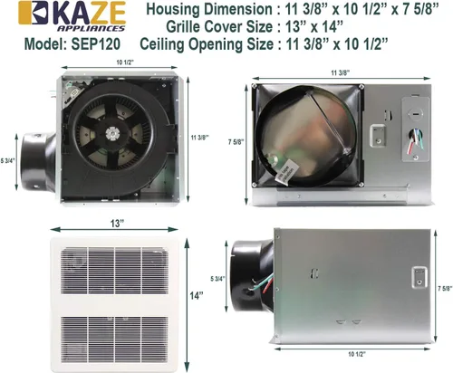 Miniatura 4 de KAZE APPLIANCE SEP120 120 CFM 0.3 Sone Ultra silencioso Ventilador de ventilación de escape de baño de ahorro de energía certificado Energy
