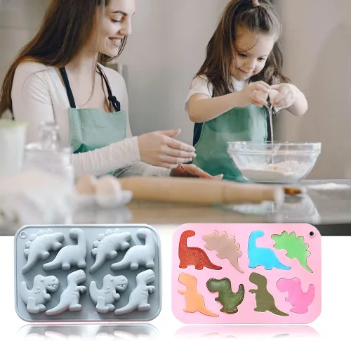 Miniatura 3 de Paquete de 2 moldes de silicona de dinosaurio 3D con temática de dinosaurio para hornear, herramienta de horneado para pastel de chocolate, postre