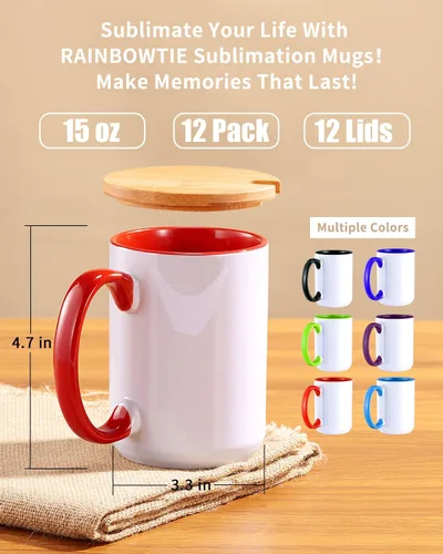 Miniatura 2 de RAINBOWTIE Tazas de sublimación en blanco, tazas de café de sublimación de 11 onzas, taza de cerámica con revestimiento blanco, juegos de tazas