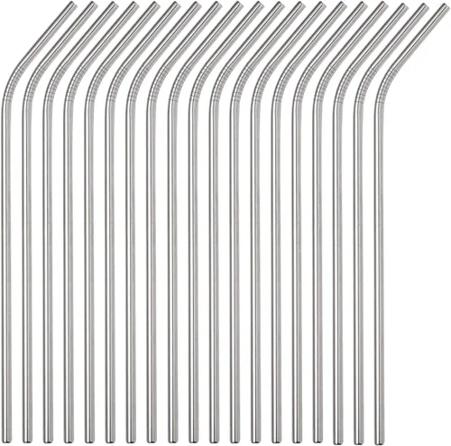 Miniatura 5 de Paquete de 50 popotes de acero inoxidable, pajitas de metal superlargas de 10.5 pulgadas para vasos de 30 oz/20 onzas, tazas de viaje, Todo doblado