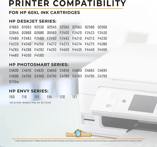 Miniatura 6 de Houseoftoners Cartucho de tinta remanufacturado para HP 60 XL, reemplazo de alto rendimiento para HP 60XL PhotoSmart C4780 C4795 C4680 C4650 D110