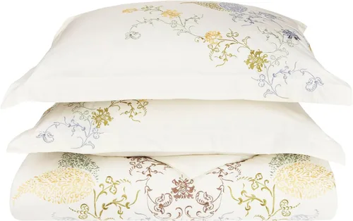SUPERIOR 100% algodón, juego de funda de edredón de 3 piezas, tamaño matrimonial/queen, suave, bordado jacinto, matrimonial/queen, blanco