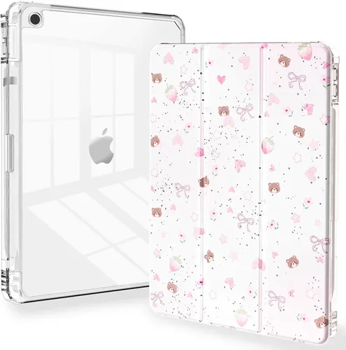Miniatura 8 de Feams Funda para iPad de 9ª generación, funda triple para iPad 10.2, cubierta trasera transparente con soporte para lápiz y apagado Ángel