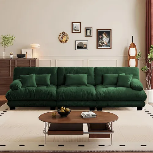 Miniatura 80 de Reposapiés Otomano Tapizado de Terciopelo con Cojín para Sofá Seccional Sofá 300 libras para Sala de Estar (Beige)