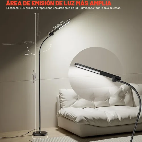 Miniatura 3 de Lámpara de pie LED Honeywell, lámparas de pie F4 Sunturalux™ de cuello de ganso para sala de estar, lámpara de pie alta regulable sin escalones Negro