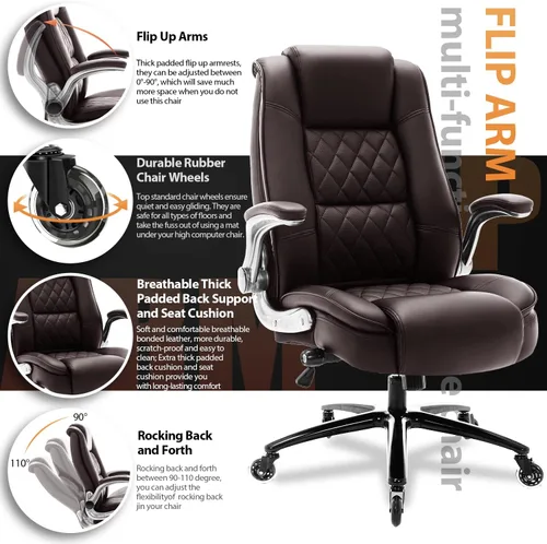 Miniatura 5 de EZAKI Silla de oficina con respaldo alto, brazos abatibles, silla ejecutiva de escritorio para computadora, soporte lumbar integrado, acolchado