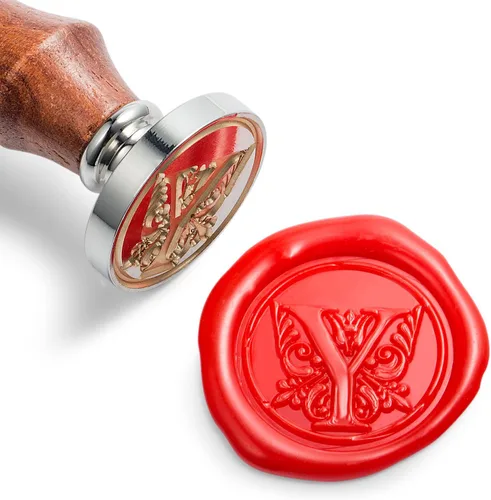 Miniatura 29 de Sello de cera Mceal, sello grande 1 1/5"(30mm) de diámetro, cabeza de latón plateado con mango de madera, serie de letras A a Z de estilo regio