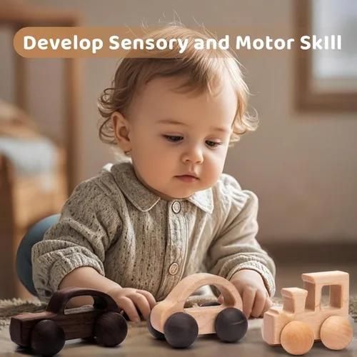 Miniatura 4 de 3 juguetes de madera para bebés, juguetes Montessori para bebés de 0 a 6 a 12 meses, juguetes de agarre para bebés, juguetes de empuje para regalo