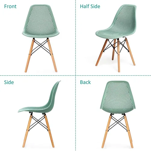 Miniatura 5 de LDAILY Moccha - Juego de 4 sillas de comedor DSW, sillas laterales de PP con patas de madera de haya y diseño de malla, sillas laterales modernas