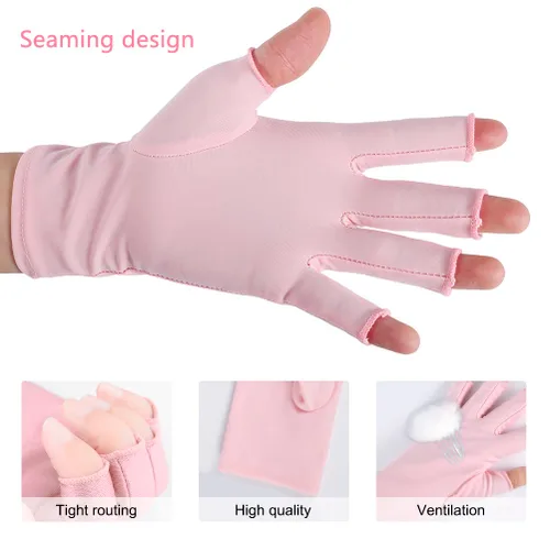 Miniatura 4 de Pimoys Guantes anti UV para lámpara de uñas, guantes de manicura ligeros UPF50+, guantes de protección UV sin dedos para lámpara de uñas de gel, Rosa