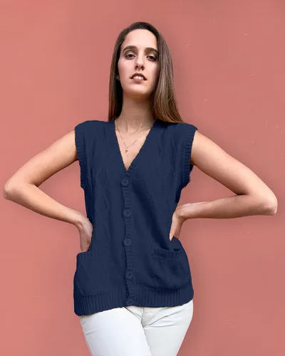 Miniatura 2 de Peru - Chaleco tipo cárdigan de lana de alpaca con cuello en V para mujer, talla S-4XL