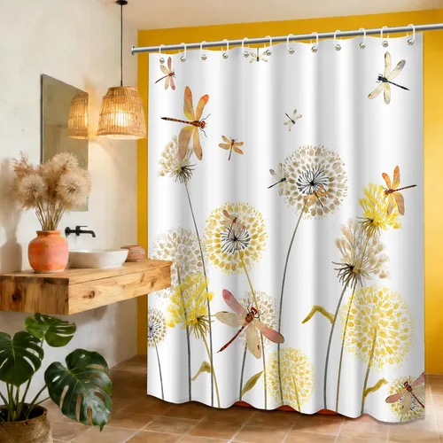 Miniatura 80 de Cortina de ducha floral para primavera y verano, flores silvestres, flores y mariposas, decoración de baño, tela impermeable con ganchos, 70